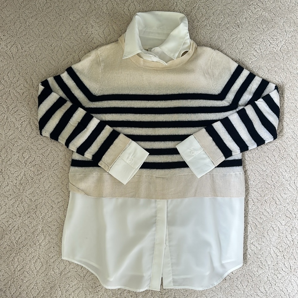 Sandro Paris striped layered sweater blouse EUC